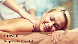  Presentation with body care spa body massage - Slides with woman lying and having massage background and a coral colored foreground