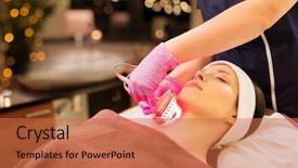  Presentation with beauty cosmetic - Audience pleasing PPT layouts consisting of woman lying at spa parlor backdrop and a red colored foreground