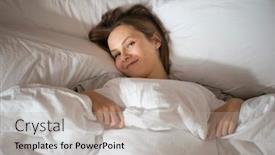  Presentation with camera - Beautiful presentation design featuring woman-lying-in-bed-looking backdrop and a light gray colored foreground