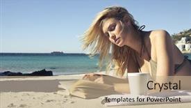  Presentation with reading - Slide set consisting of woman lying on a beach background and a coral colored foreground