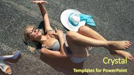  Presentation with sun desert - PPT theme featuring heat shield - woman lying on a desert background and a tawny brown colored foreground