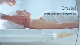  Presentation with man relaxing on massage table - PPT theme having woman lying on a massage background and a sky blue colored foreground