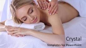  Presentation with spa salon - Slide deck with woman lying on a massage background and a light blue colored foreground