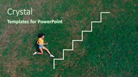  Presentation with woman runner - PPT theme consisting of woman-lying-on-a-meadow background and a tawny brown colored foreground