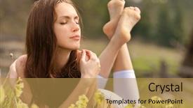  Presentation with field - Amazing PPT theme having woman lying on field dreaming backdrop and a  colored foreground