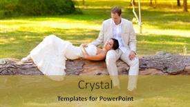  Presentation with married - Colorful theme enhanced with woman lying on husband leg in a park trunk just married backdrop and a yellow colored foreground