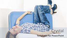  Presentation with jeans denim - Amazing presentation having woman-lying-on-sofa-wearing backdrop and a light blue colored foreground