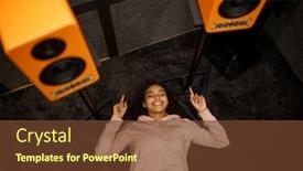  Presentation with speaker - Audience pleasing slide deck consisting of woman-lying-on-the-floor backdrop and a tawny brown colored foreground