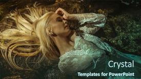  Presentation with sword - Amazing presentation theme having woman lying on the river the legend of lady of the lake beautiful woman with sword in white lace underwear fantasy image backdrop and a tawny brown colored foreground