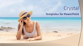  Presentation with sea - Presentation consisting of woman-lying-on-the-sea background and a sky blue colored foreground