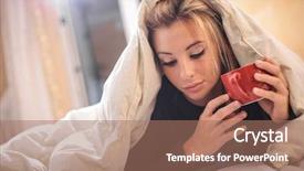  Presentation with woman in under wear - PPT theme featuring woman lying under the blanket background and a coral colored foreground