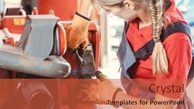  Presentation with working woman - Amazing theme having woman-machinist-working-with-wrench backdrop and a red colored foreground