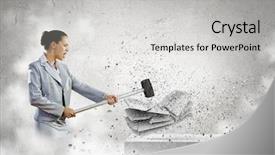  Presentation with crushing - Audience pleasing theme consisting of woman mad - image of businesswoman crushing backdrop and a light gray colored foreground