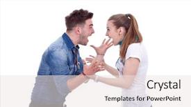  Presentation with fight - Cool new presentation theme with woman mad - young couple having a fight backdrop and a sky blue colored foreground