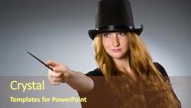  Presentation with magician - Presentation theme enhanced with woman magician doing her tricks with wand background and a tawny brown colored foreground