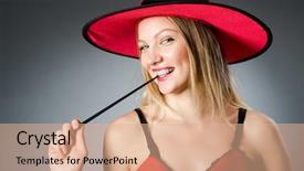  Presentation with magician - Beautiful PPT layouts featuring woman magician doing her tricks with wand backdrop and a coral colored foreground