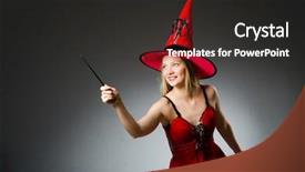  Presentation with magician - Slides with woman magician doing her tricks with wand background and a dark gray colored foreground