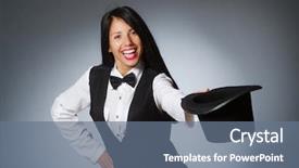  Presentation with magician - Theme having woman magician in funny concept background and a ocean colored foreground