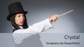  Presentation with magician - Audience pleasing PPT theme consisting of woman magician in funny concept backdrop and a light blue colored foreground