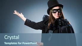  Presentation with magician - Audience pleasing PPT layouts consisting of woman magician in funny concept backdrop and a ocean colored foreground