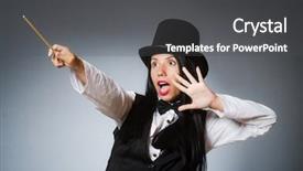  Presentation with magician - Presentation design with woman magician in funny concept background and a dark gray colored foreground