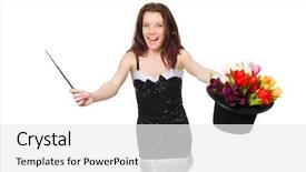  Presentation with magician - PPT theme consisting of woman magician isolated on the white background and a white colored foreground