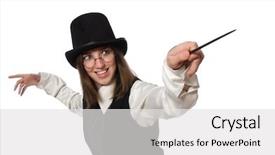  Presentation with magician - Cool new presentation theme with woman magician isolated on the white backdrop and a white colored foreground