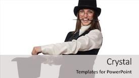  Presentation with magician - Audience pleasing theme consisting of woman magician isolated on the white backdrop and a light gray colored foreground