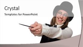  Presentation with magician - Colorful theme enhanced with woman magician isolated on the white backdrop and a white colored foreground