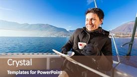  Presentation with sailboat - PPT theme featuring woman makes a coffee break aboard his sailboat background and a tawny brown colored foreground