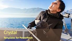  Presentation with sailboat - Presentation theme enhanced with woman makes a coffee break aboard his sailboat background and a tawny brown colored foreground