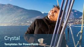  Presentation with sailboat - Audience pleasing presentation theme consisting of woman makes a coffee break aboard his sailboat backdrop and a ocean colored foreground