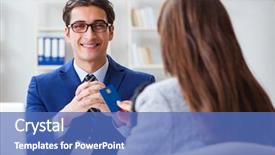  Presentation with credit card - Audience pleasing slide set consisting of woman makes payment with credit backdrop and a teal colored foreground