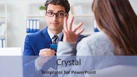  Presentation with credit card - Beautiful theme featuring woman makes payment with credit backdrop and a light blue colored foreground