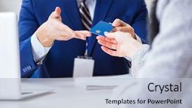  Presentation with credit card fraud fraud - PPT layouts consisting of woman makes payment with credit background and a light blue colored foreground