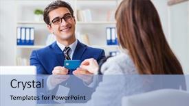  Presentation with credit card fraud - Slide deck with woman makes payment with credit background and a light blue colored foreground