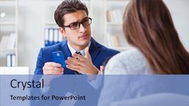  Presentation with credit card - Colorful presentation enhanced with woman makes payment with credit backdrop and a light blue colored foreground