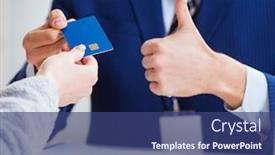  Presentation with payment - Amazing PPT layouts having woman-makes-payment-with-credit backdrop and a ocean colored foreground