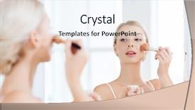  Presentation with cosmetics beauty - Colorful slide deck enhanced with woman makeup brush and powder backdrop and a sky blue colored foreground