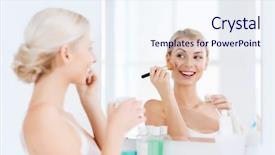  Presentation with cosmetics beauty - Presentation design having woman makeup brush and powder background and a sky blue colored foreground