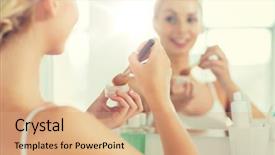 Presentation with beauty cosmetics - Amazing PPT layouts having woman makeup brush and powder backdrop and a  colored foreground