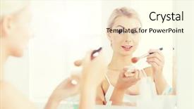  Presentation with cosmetics beauty - PPT layouts enhanced with woman makeup brush and powder background and a cream colored foreground