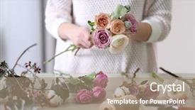  Presentation with flower woman - Slides consisting of woman making a flower bouquet background and a coral colored foreground