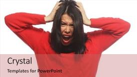  Presentation with studio - Presentation design consisting of woman making a funny face background and a  colored foreground