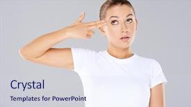  Presentation with potter hands making in clay - Presentation design with woman making a handgun gesture background and a sky blue colored foreground