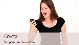  Presentation with mobile phone in woman hand - Theme featuring woman making a phone call background and a  colored foreground