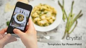  Presentation with pasta sauce - Presentation consisting of woman-making-a-photo background and a light gray colored foreground