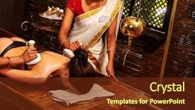  Presentation with ayurvedic medicine making - Presentation with woman making ayurvedic massage background and a tawny brown colored foreground