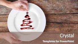  Presentation with christmas chocolate - Presentation theme featuring woman making christmas fir tree made from chocolate on old wooden table background and a violet colored foreground
