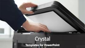  Presentation with office - Colorful slide set enhanced with woman making copy of document backdrop and a dark gray colored foreground